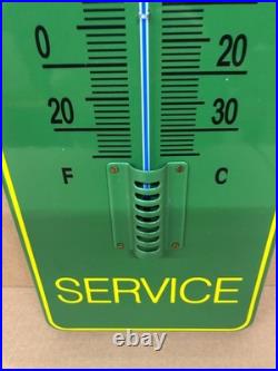 JOHN DEERE Advertising Thermometer Porcelain Enamel Steel Sign (Mounting Ears)