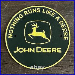 JOHN DEERE Dealers Advertising Cast Iron Sign, 9.5 Diameter