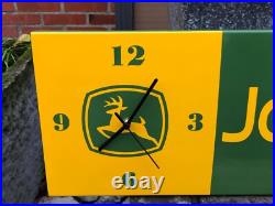 JOHN DEERE Dealership Farm Garage Porcelain Enamel Advertising Clock Sign Plaque