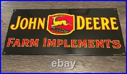 JOHN DEERE FARM IMPLEMENTS' 9X18 in Vintage Style Porcelain Sign, Tractor Sign
