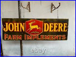 JOHN DEERE FARM IMPLEMENTS BLACK 72x24 INCH PORCELAIN ENAMEL SIGN DOUBLE SIDE