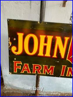 JOHN DEERE FARM IMPLEMENTS BLACK 72x24 INCH PORCELAIN ENAMEL SIGN DOUBLE SIDE