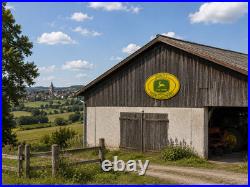 JOHN DEERE Farm Equipment Dealer Porcelain Enamel Advertising Sign Vintage Style