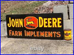 JOHN DEERE LARGE PORCELAIN DEALER SIGN, (36x 15) EXCELLENT COND