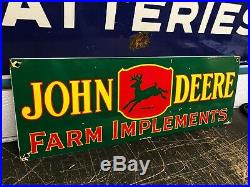 JOHN DEERE PORCELAIN ADVERTISING SIGN, (DATED 1953), NICE CONDITION, 24x 8.5