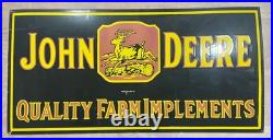 JOHN DEERE Quality Farm Implements Gas & Oil Porcelain Enamel Sign 48x24 SSP
