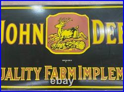 JOHN DEERE Quality Farm Implements Gas & Oil Porcelain Enamel Sign 48x24 SSP