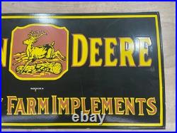 JOHN DEERE Quality Farm Implements Gas & Oil Porcelain Enamel Sign 48x24 SSP