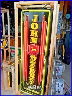 JOHN DEERE SIGN NEON Farm Implements sign HUGE 73 in a 5 cabinet None nicer