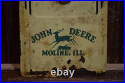 JOHN DEERE STAMPED PAINTED PAINTED METAL THERMOMETER SIGN 1950s VINTAGE 16 TALL