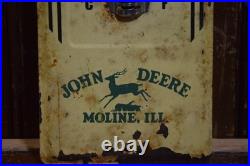 JOHN DEERE STAMPED PAINTED PAINTED METAL THERMOMETER SIGN 1950s VINTAGE 16 TALL