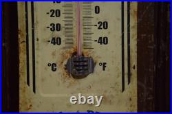 JOHN DEERE STAMPED PAINTED PAINTED METAL THERMOMETER SIGN 1950s VINTAGE 16 TALL