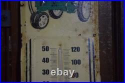 JOHN DEERE STAMPED PAINTED PAINTED METAL THERMOMETER SIGN 1950s VINTAGE 16 TALL