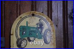 JOHN DEERE STAMPED PAINTED PAINTED METAL THERMOMETER SIGN 1950s VINTAGE 16 TALL
