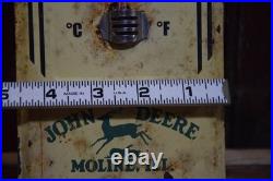 JOHN DEERE STAMPED PAINTED PAINTED METAL THERMOMETER SIGN 1950s VINTAGE 16 TALL