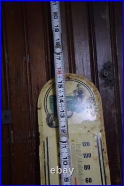 JOHN DEERE STAMPED PAINTED PAINTED METAL THERMOMETER SIGN 1950s VINTAGE 16 TALL