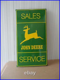 JOHN DEERE Sales & Service Sub Dealer LARGE Porcelain Enamel Sign / Shield