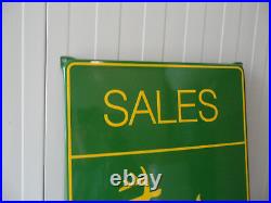 JOHN DEERE Sales & Service Sub Dealer LARGE Porcelain Enamel Sign / Shield