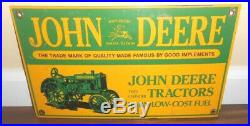 JOHN DEERE Tractors Heavy Metal Porcelain Sign Gas Oil Farm Equipment