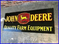 JOHN DEERE X-LARGE, HEAVY DOUBLE SIDED PORCELAIN DEALER SIGN (60x 24) NICE