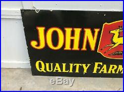 JOHN DEERE X-LARGE, HEAVY DOUBLE SIDED PORCELAIN DEALER SIGN (60x 24) NICE