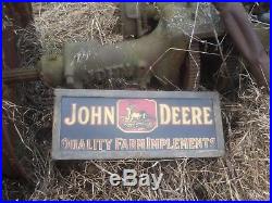 JOHN DEERE dealer sign farm tractor implement barn find grain seed as found