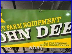 Joh Deere Parts Porcelain Enamel Sign 36 x 15 Inches