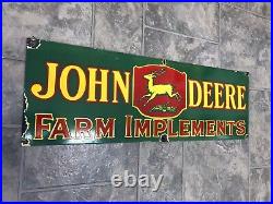 John Deer Farm Implements 36x12 Inches Single Sided Porcelain Enamel Sign