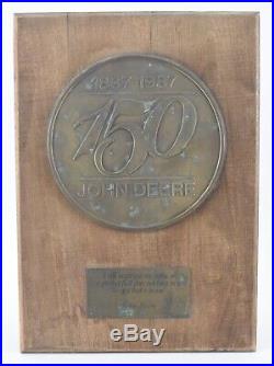 John Deere 150 Year Anniversary 1837-1987 Brass Wood Dealer Wall Plaque Sign