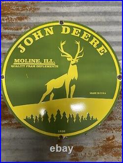 John Deere 30 Vintage Porcelain Sign Moline Illinois Farming Tractor Dealer