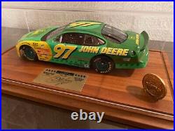 John Deere #97 Signed Nascar Model Car with Coin 1998. #4335. Displayed Case B17