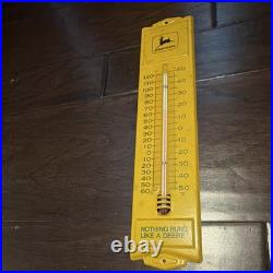 John Deere Advertising Thermometer Metal Sign Yellow Nothing Runs Like a Deere