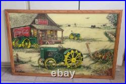 John Deere And Coca-Cola Framed Picture, Wood Frame, Glass 34x22 John Deere And Coca-Cola Framed Picture, Wood Frame, Glass 34x22
