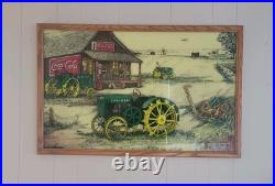 John Deere And Coca-Cola Framed Picture, Wood Frame, Glass 34x22 John Deere And Coca-Cola Framed Picture, Wood Frame, Glass 34x22