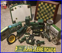 John Deere Bank Tins/checkboard And Sign Tractors Not Included(read)