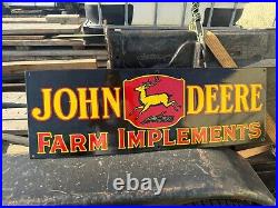 John Deere Black Farm Implements 36x12 Single Sided Porcelain Enamel Sign