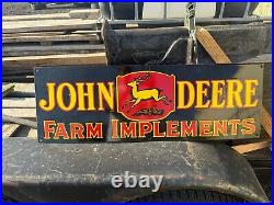 John Deere Black Farm Implements 36x12 Single Sided Porcelain Enamel Sign