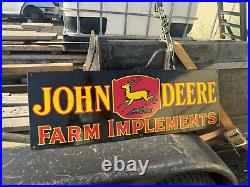 John Deere Black Farm Implements 36x12 Single Sided Porcelain Enamel Sign