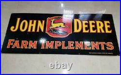 John Deere Black Farm Implements 60x24 Porcelain Enamel Sign Single Sided