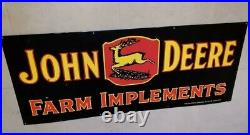 John Deere Black Farm Implements 60x24 Porcelain Enamel Sign Single Sided