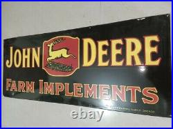 John Deere Black Farm Implements 60x24 Single Sided Porcelain Enamel Sign