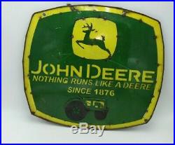 John Deere Embossed Metal Sign Nothing Runs Like A Deere 21 X 19 Tractor logo