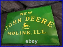 John Deere Embossed Panel Sign 30 X 21 steel nice circa 1920's grain binder