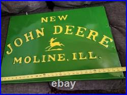 John Deere Embossed Panel Sign 30 X 21 steel nice circa 1920's grain binder
