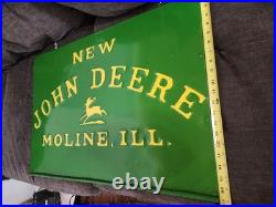 John Deere Embossed Panel Sign 30 X 21 steel nice circa 1920's grain binder
