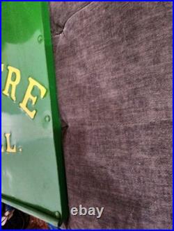 John Deere Embossed Panel Sign 30 X 21 steel nice circa 1920's grain binder