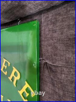 John Deere Embossed Panel Sign 30 X 21 steel nice circa 1920's grain binder