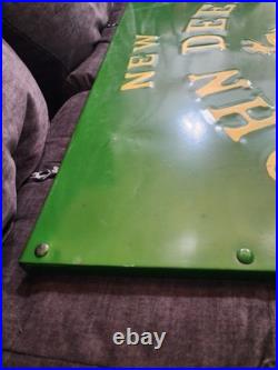 John Deere Embossed Panel Sign 30 X 21 steel nice circa 1920's grain binder