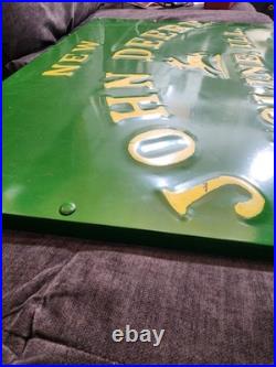 John Deere Embossed Panel Sign 30 X 21 steel nice circa 1920's grain binder