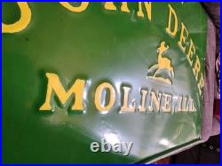 John Deere Embossed Panel Sign 30 X 21 steel nice circa 1920's grain binder